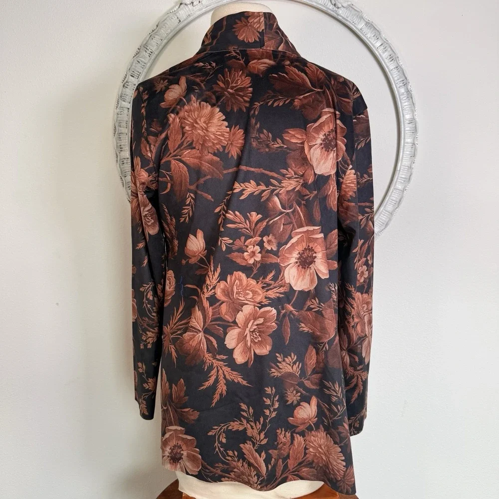 Soft Surroundings Draped Shape Faux Suede Open Front‎ Jacket Botanical Floral S